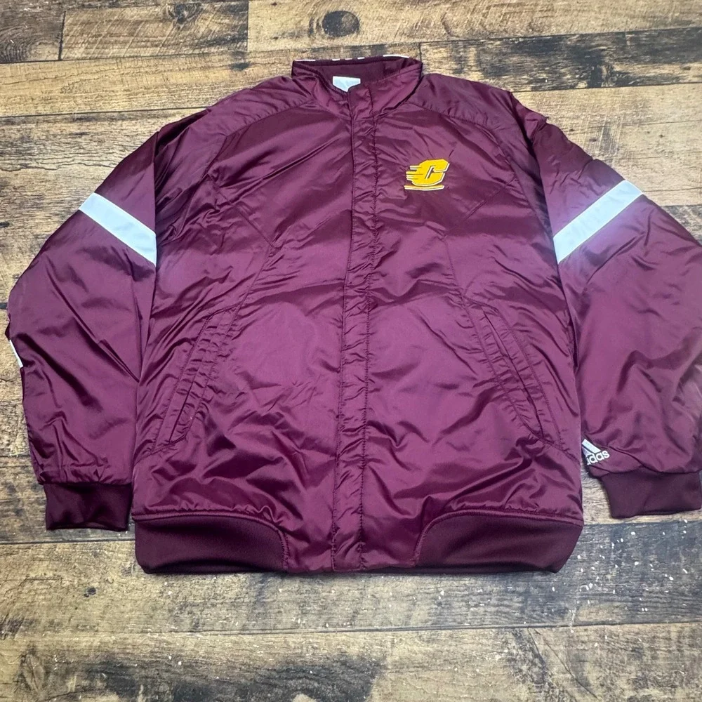 Adidas central Michigan Burgundy Snap Button Track Jacket Sportswear Size XS‎